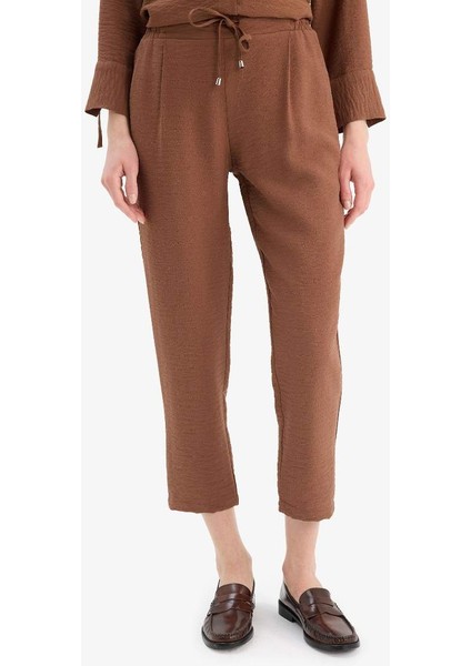 Yeni Sezon jogger Pantolon Keten Görünümlü Cepli Yüksek Bel Düz Paça
