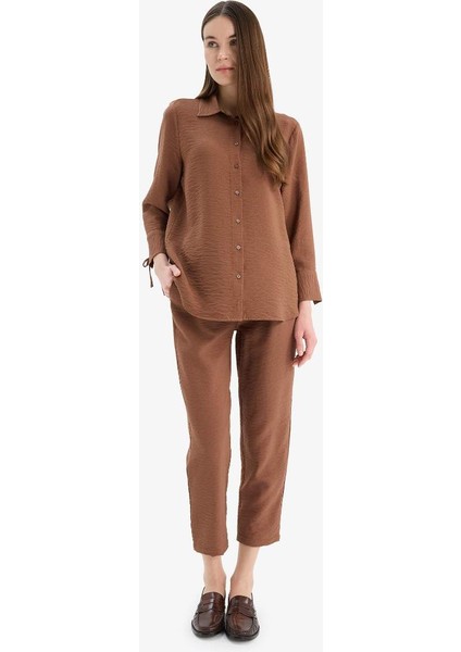 Yeni Sezon jogger Pantolon Keten Görünümlü Cepli Yüksek Bel Düz Paça modelleri