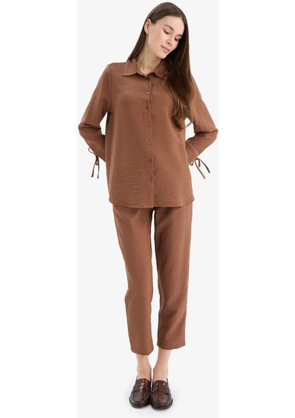 Yeni Sezon jogger Pantolon Keten Görünümlü Cepli Yüksek Bel Düz Paça fırsatları