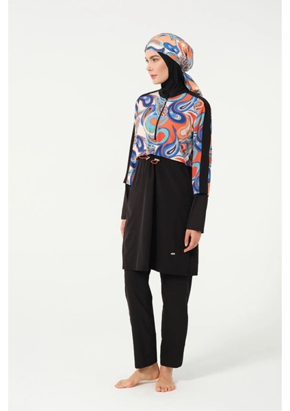 3009 Siyah Sporlycra Tam Boy Tasarım Tesettür Mayo modelleri