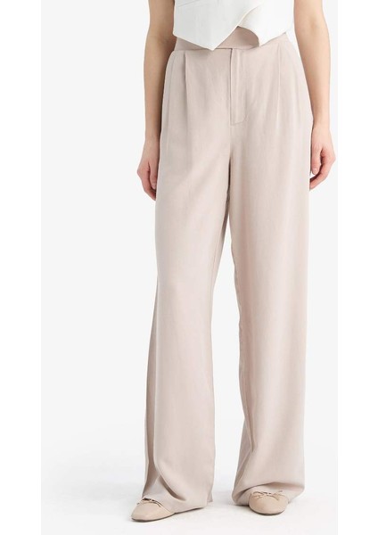 Yeni Sezon Wide Leg Geniş Paça Uzun Boy Keten Karışımlı Kumaş Palazzo Pantolon