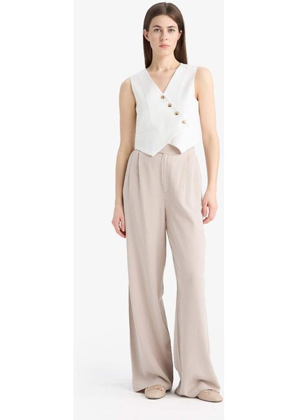 Yeni Sezon Wide Leg Geniş Paça Uzun Boy Keten Karışımlı Kumaş Palazzo Pantolon modelleri
