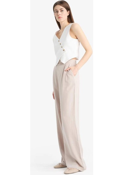 Yeni Sezon Wide Leg Geniş Paça Uzun Boy Keten Karışımlı Kumaş Palazzo Pantolon fırsatları