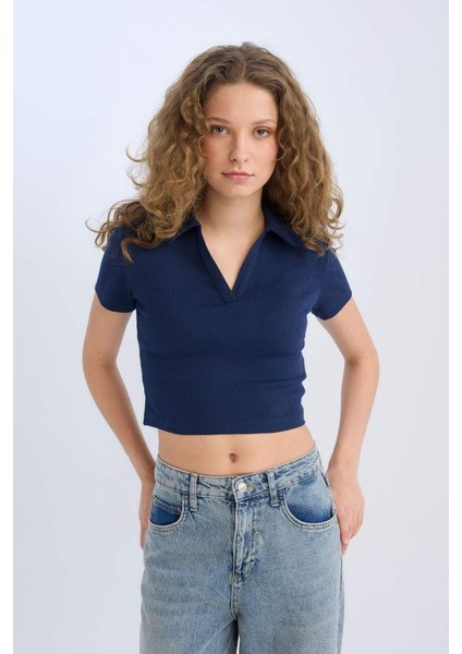 Yeni Sezon Fitted Polo Yaka Basic Düz Fitilli Kaşkorse Kısa Kollu Tişört modelleri