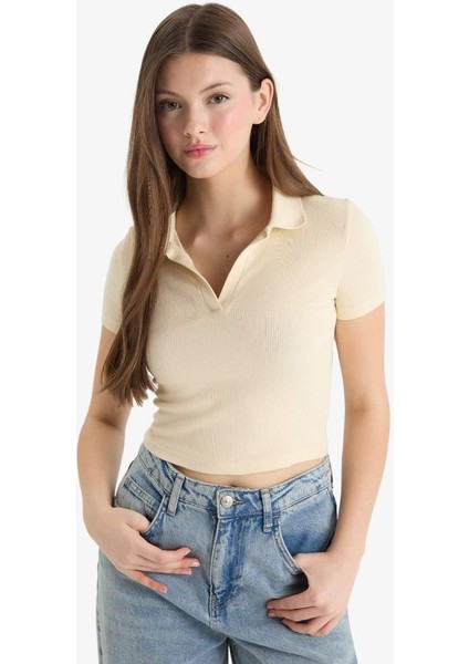 Yeni Sezon Fitted Polo Yaka Fitilli Kaşkorse Kısa Kollu Tişört fırsatları