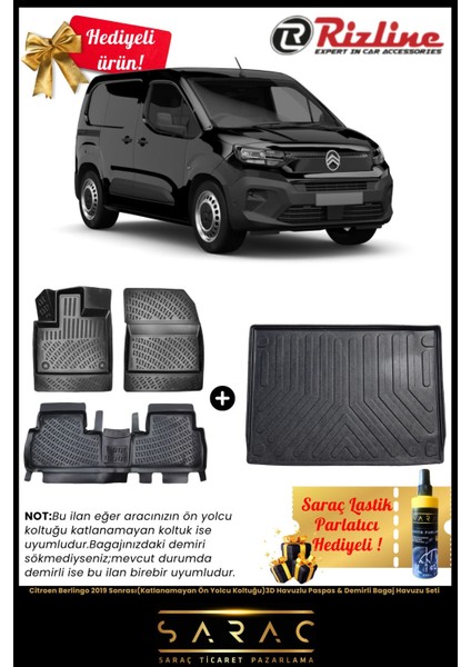 Citroen Berlingo 2019 Sonrası Katlanamayan Koltuk Havuz Paspas&demirli Bagaj Havuz Set+Hediyeli!