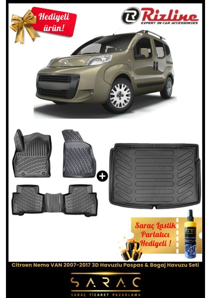 Citroen Nemo Van 2007-2017 Havuzlu Paspas & Bagaj Havuzu Seti+Hediyeli!
