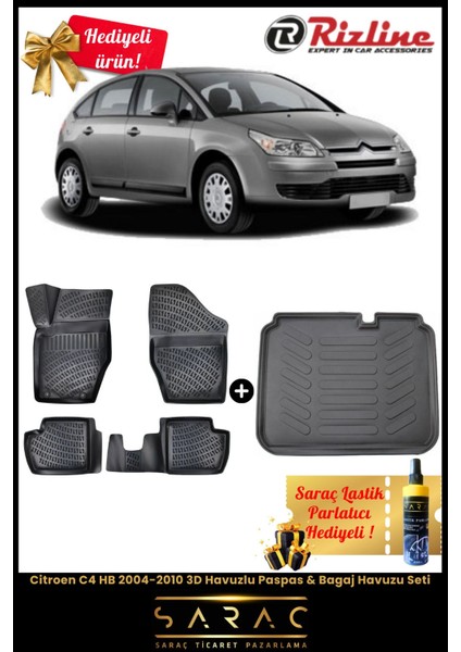 Citroen C4 Hb 2004-2010 Havuzlu Paspas & Bagaj Havuzu Seti+Hediyeli!