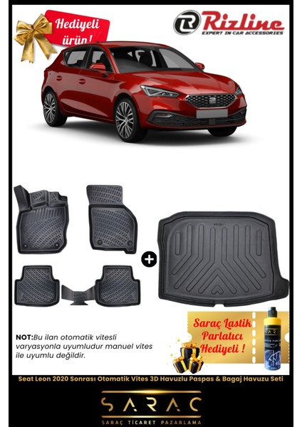 Seat Leon 2020 Sonrası Otomatik Vites Havuzlu Paspas & Bagaj Havuzu Seti+Hediyeli! fiyatları