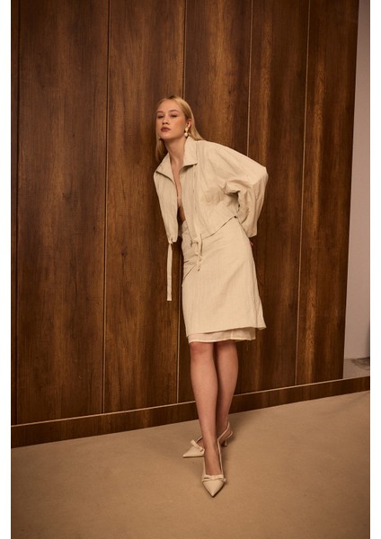 Krem Cilt Fiyonk Detaylı Kadın Topuklu Ayakkabı modelleri