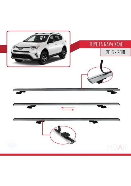 Toyota Rav4 Iv (XA40) Post-Facelift 2016-2018 Arası ile Uyumlu Basıc Model Ara Atkı Tavan Barı Gri 2 Adet indirimleri