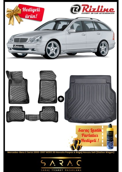 Mercedes-Benz C Serisi 2000-2007 W203 3D Havuzlu Paspas & Bagaj Havuzu Seti (Station Wagon)+Hediyeli fiyatları