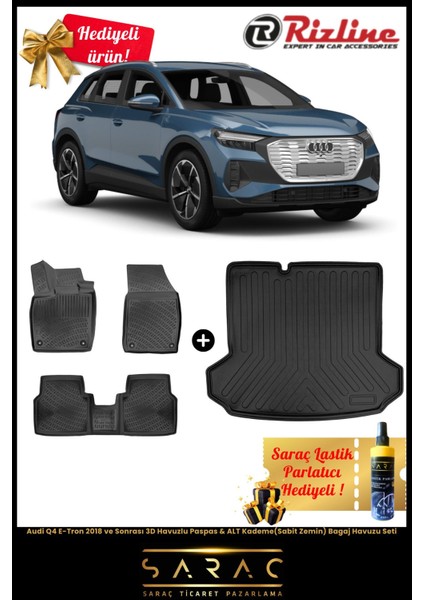 Audi Q4 E-Tron 2018 ve Sonrası Havuzlu Paspas & Alt Kademe(Sabit Zemin) Bagaj Havuzu Seti+Hediyeli!