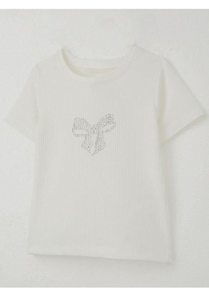 Kız Çocuk Pamuklu Taşlı Fiyonk Işlemeli T-Shirt fiyatları