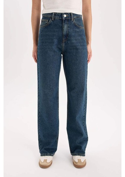 Yeni Sezon 90's Wide Leg Yüksek Bel Geniş Paça Uzun Jean Kar Yıkamalı Pantolon