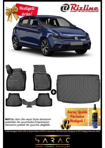 Volkswagen Polo Life & Style Paket 2023 ve Sonrası Havuzlu Paspas & Üst Bagaj Havuzu Seti+Hediyeli! fiyatları