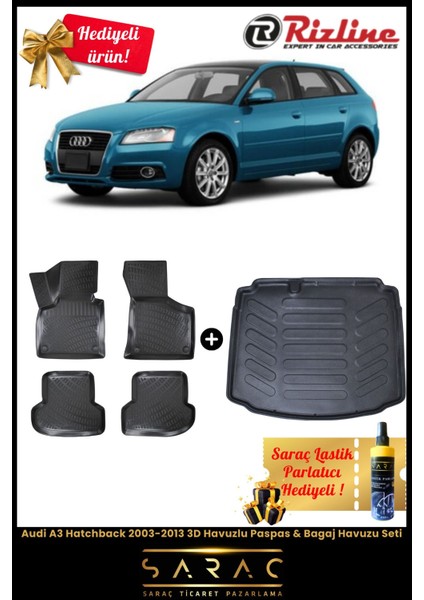 Audi A3 Hatchback 2003-2013 Havuzlu Paspas & Bagaj Havuzu Seti+Hediyeli!