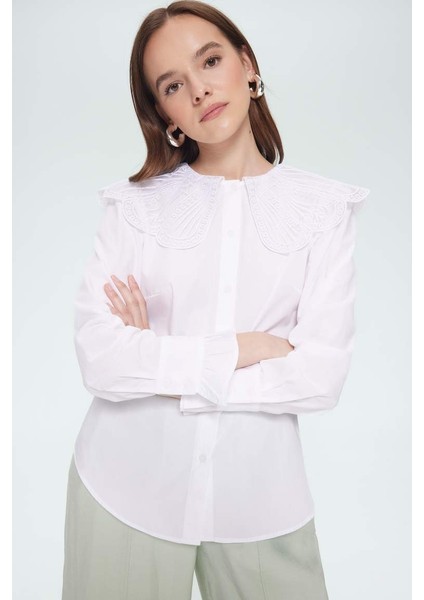 Yeni Sezon Regular Fit Geniş Yakalı Poplin Uzun Kollu Tesettür Gömlek Tunik