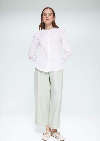 Yeni Sezon Regular Fit Geniş Yakalı Poplin Uzun Kollu Tesettür Gömlek Tunik