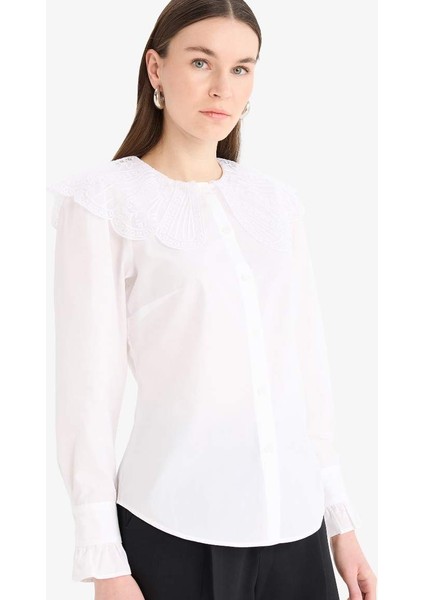 Yeni Sezon Regular Fit Geniş Yakalı Poplin Uzun Kollu Tesettür Gömlek Tunik