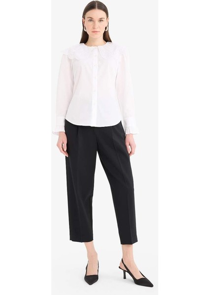 Yeni Sezon Regular Fit Geniş Yakalı Poplin Uzun Kollu Tesettür Gömlek Tunik