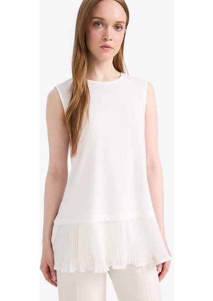 Yeni Sezon Regular Fit Bisiklet Yaka Basic Düz Kolsuz Tunik
