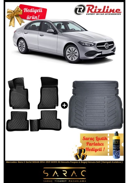 Mercedes C Serisi Sedan 2014-2021 W205 3D Havuz Paspas&bagaj Havuz Set(Rampalı Kulaksız)+Hediyeli!