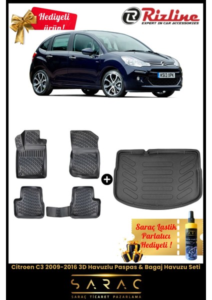 Citroen C3 2009-2016 Havuzlu Paspas & Bagaj Havuzu Seti+Hediyeli! fiyatları