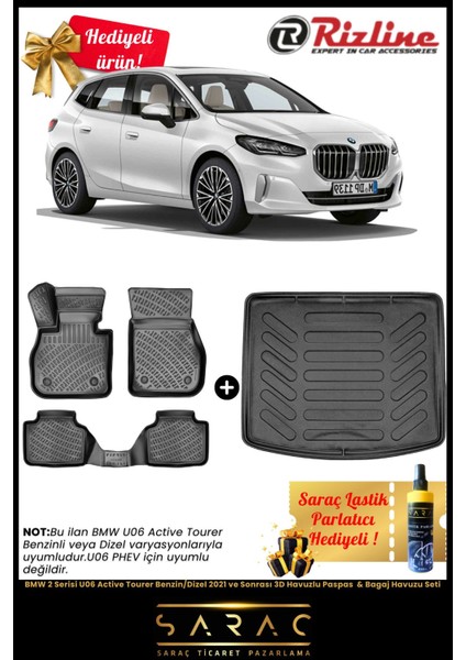 Bmw 2 Serisi U06 Active Tourer Benzin/dizel 2021 ve Sonrası Havuz Paspas&bagaj Havuz Seti+Hediyeli! fiyatları