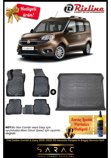 Fiat Doblo Combi & Easy 2010-2022 Havuzlu Paspas & Bagaj Havuzu Seti+Hediyeli!
