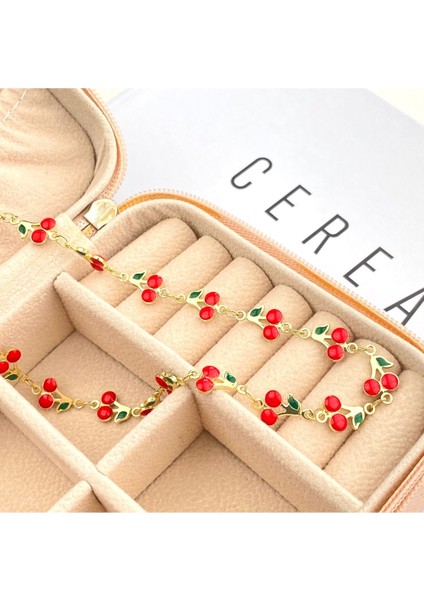 Kiraz Kolye Mineli Yaz Kolyesi Kararmaz Çelik Gold 45cm indirimleri