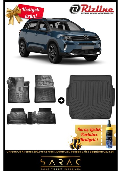 Citroen C5 Aircross 2022 ve Sonrası Havuzlu Paspas & Üst Bagaj Havuzu Seti+Hediyeli!
