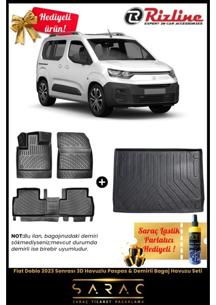 Fiat Doblo 2023 Sonrası Havuzlu Paspas & Demirli Bagaj Havuzu Seti+Hediyeli!