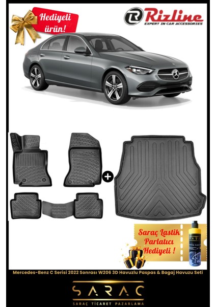 Mercedes-Benz C Serisi 2022 Sonrası W206 3D Havuzlu Paspas & Bagaj Havuzu Seti+Hediyeli! fiyatları