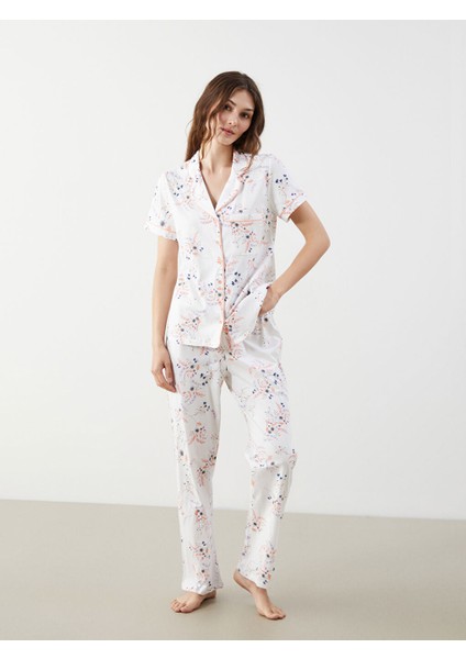 Yeni Sezon Gomlek Yaka Cicekli Kadin Pijama Takim - S5GS71Z8