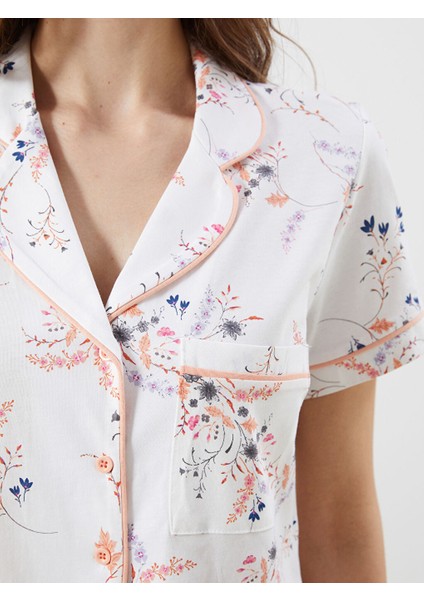 Yeni Sezon Gomlek Yaka Cicekli Kadin Pijama Takim - S5GS71Z8