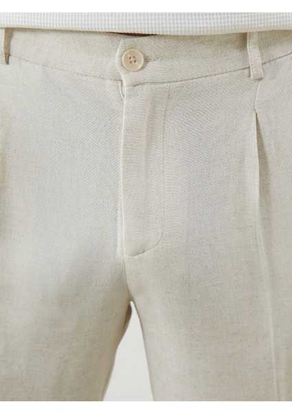 Yeni Sezon Standart Kalip Keten Karisimli Erkek Chino Pantolon - S5FG91Z8