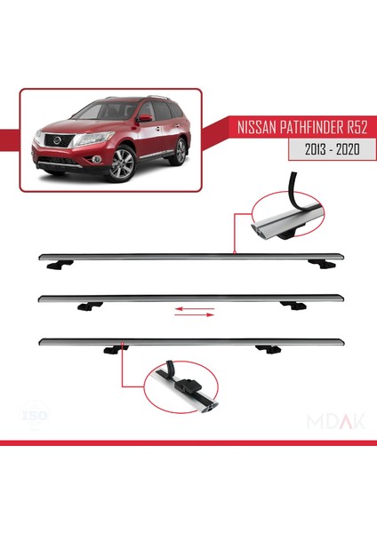 Nissan Pathfinder 4 (R52) 2013-2020 Arası ile Uyumlu Basıc Model Ara Atkı Tavan Barı Gri 2 Adet indirimleri