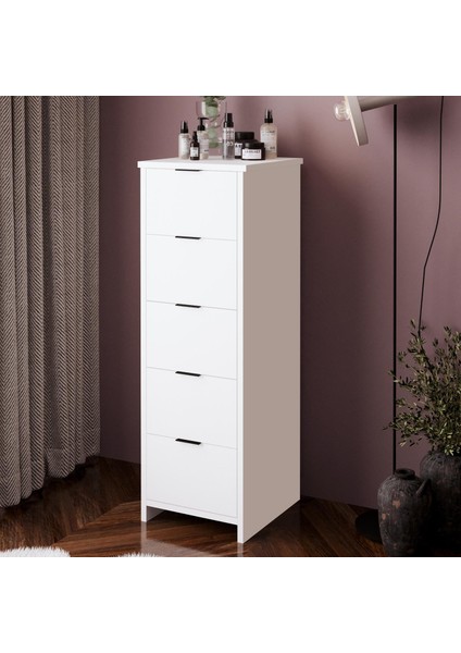 N1050 Laura 5 Çekmeceli Dolap – Beyaz | Şifonyer, Keson, Dosya ve Çok Amaçlı Dolap
