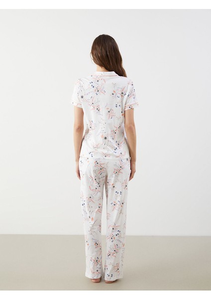 Yeni Sezon Gomlek Yaka Cicekli Kadin Pijama Takim - S5GS71Z8