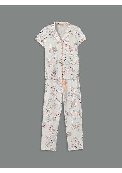 Yeni Sezon Gomlek Yaka Cicekli Kadin Pijama Takim - S5GS71Z8