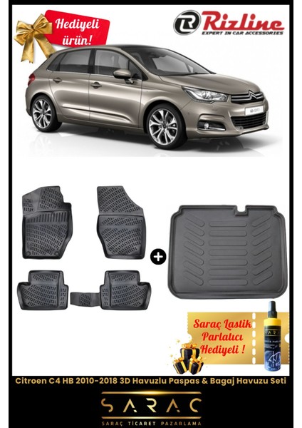 Citroen C4 Hb 2010-2018 Havuzlu Paspas & Bagaj Havuzu Seti+Hediyeli!