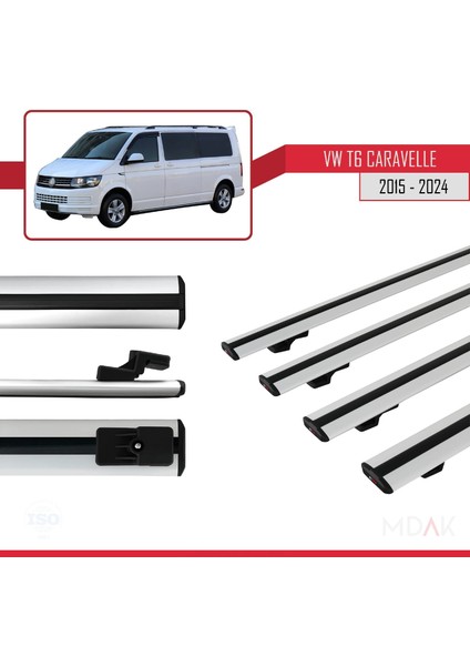 Volkswagen T6 Caravelle 2015-2024 Arası ile Uyumlu Basıc Model Ara Atkı Tavan Barı Gri 4 Adet
