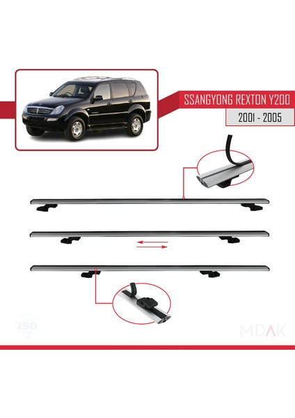 Ssangyong Rexton (Y200) 2001-2005 Arası ile Uyumlu Basıc Model Ara Atkı Tavan Barı Gri 2 Adet indirimleri