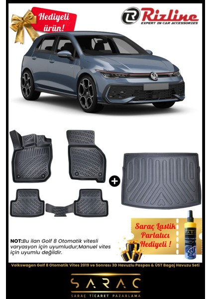 Volkswagen Golf 8 Otomatik Vites 2019 ve Sonrası Havuzlu Paspas & Üst Bagaj Havuzu Seti+Hediyeli! fiyatları