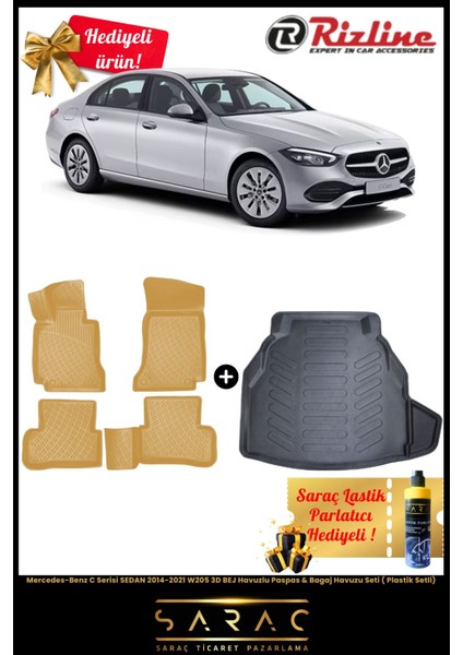 Mercedes C Serisi Sedan 2014-2021 W205 3D Bej Havuz Paspas&bagaj Havuz Set( Plastik Setli)+Hediyeli! fiyatları