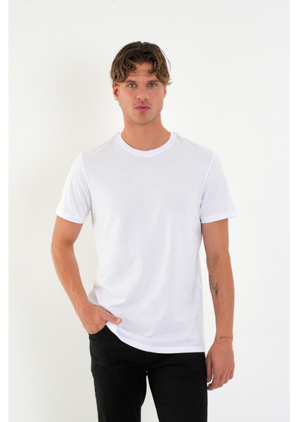 Regular Fit Baskısız Basic T-Shirt %100 Pamuk Yumuşak Dokulu Bisiklet Yaka Tişört