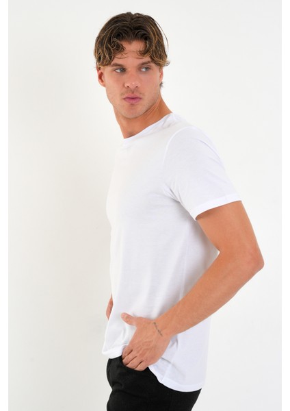 Regular Fit Baskısız Basic T-Shirt %100 Pamuk Yumuşak Dokulu Bisiklet Yaka Tişört