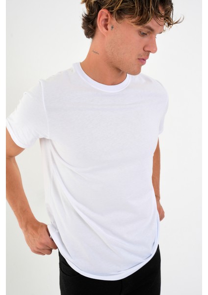 Regular Fit Baskısız Basic T-Shirt %100 Pamuk Yumuşak Dokulu Bisiklet Yaka Tişört