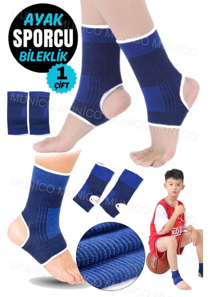 Esnek ayak bilek koruyucu ve destek bandajı, tüm bedenlere uygun, mavi renkli